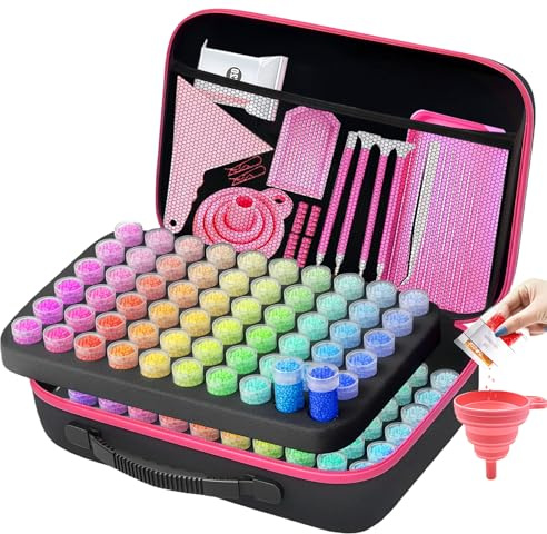 Yabound Cajas de accesorios de pintura de diamantes, 120 compartimentos, maletín de pintura de diamantes con accesorios de pintura de diamantes, juego de herramientas, organizador de accesorios de