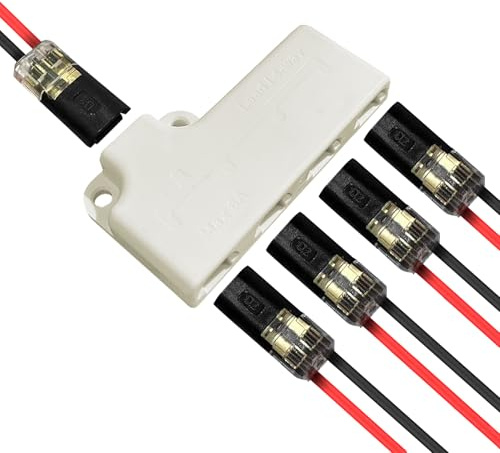 Yancincny 2 Pin Led Quick Connector with 1 to 4 Splitter Kit - Includes 5X Straight Connectors & 1x Multi-Port Splitter, Double-Wire Plug-in Connector for Led Strip Lights, Low Voltage Wire Connector