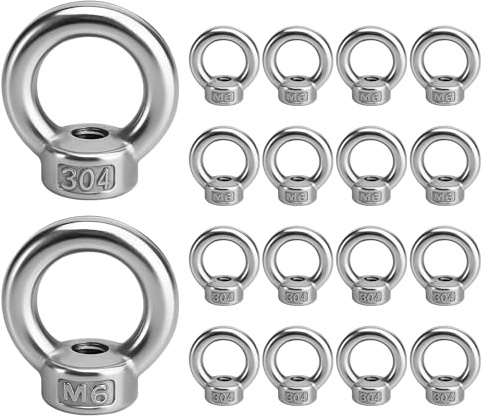 KQDRAVINE Lot de 18 écrous à anneau M6, en acier inoxydable 304 M6 pour appareils de levage, accessoires de montage, accessoires de levage, écrou à œil pour fixer des ornements suspendus, pots de