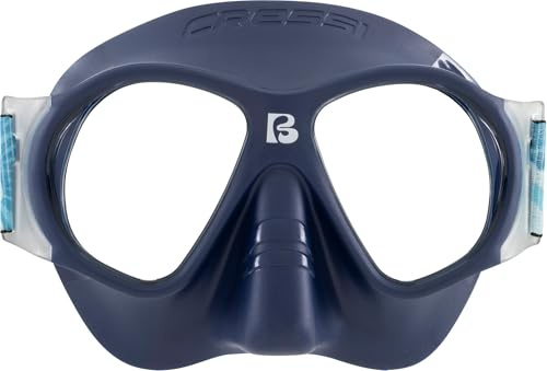 CRESSI Desde 1946 - Breezy Mask - Máscara Lentes de Policarbonato y Facial TPR para Buceo, Natación en Superficie y Vacaciones en la Playa - Azul Marino_Correa elástica Azul Claro Coral - Talla Única