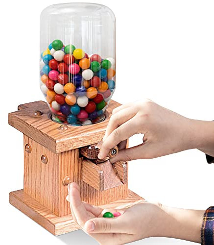 Peaceful Classics Dispensador de caramelos de madera, envases hechos a mano Amish y almacenamiento para gomitas o cacahuetes, máquina de chicles de almacenamiento de madera para bolos o M&Ms,