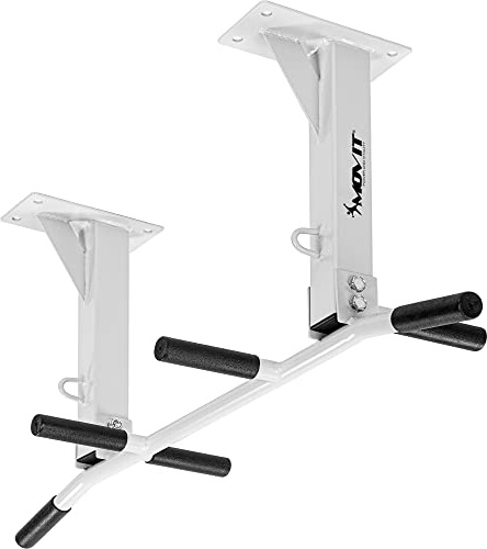 MOVIT Barra per Trazioni - a Soffitto, Professionale, Carico Massimo 350 kg, 6X Impugnatura Antiscivolo, 2X Gancio - Sbarra per Sollevarsi, Allenamento, Fitness, Pull up Bar, Chin Up