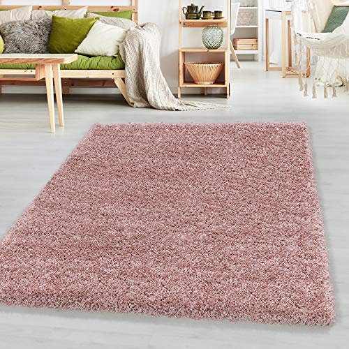 SIMPEX Teppich Wohnzimmer Shaggy 240 x 340 cm Rosa Modern Einfarbig Design - Hochflor Teppich Schlafzimmer Pflegeleicht und Extra Weich - Teppich Flauschig für Küche Esszimmer Kinderzimmer Rug Halı