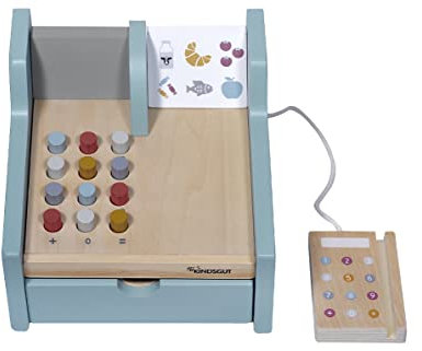 Kindsgut Spielkasse aus Holz für Kinder, Kaufladen Zubehör in dezenten Farben und schlichtem Design, inklusive Kartenlesegerät und Spielgeld, hochwertige Qualität
