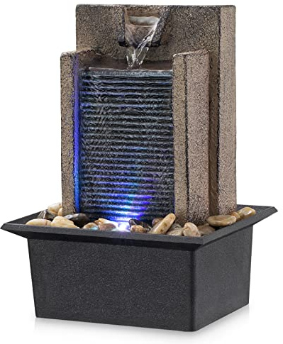 Amootek Tabletop Fountain Relaxing Tabletop Waterfall Fountain with Natural River Rocks & Color-Changing LED Lights - Indoor Zen Office/Home Decor Water Feature, 6.3x 5.12x 8.66