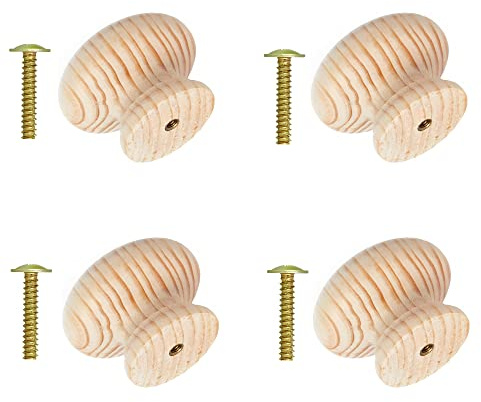TERF® Lot de 4 boutons de porte traditionnels en bois de pin non laqué - 25 mm - Pour la maison et le bureau