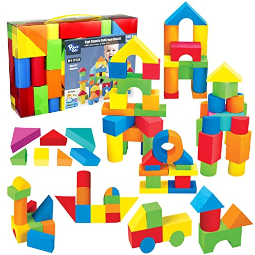 Pairez Toys 81-teiliges Schaumstoff-Bausteine-Set für Kleinkinder und Babys - Stapel-, Bad- und Puzzle-Blöcke, Frühes Lern, BPA-frei, Geeignet für Kinder von 2-4 Jahren und 18+ Monaten