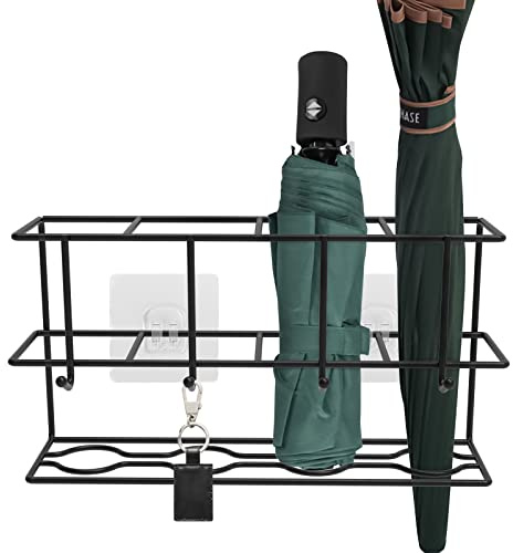 DODAMOUR Wall Mounted Umbrella Storage Rack, Umbrella Storage Drain Rack, Self Adhesive Household Umbrella Holder (Black)