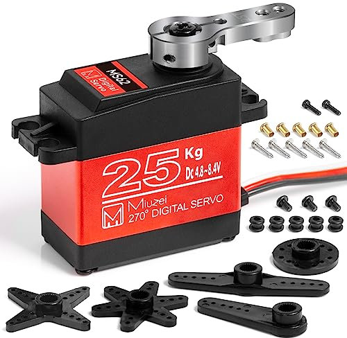 Miuzei Servo 25kg 270° RC Digital Servomotor Wasserdicht Metallgetriebe Motor Modellbau für Arduino Car 1/10 1/8 1/12 Robot Arm Flugzeug 8,4V HV High Speed Torque Micro Lenkservo mit Kabel 25T Horn