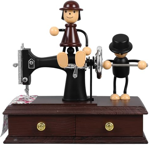 ARTIBETTER Sewing Machine Music Box Vintage Hand Crank Retro Table Decor Birthday Gift for Kids and Home