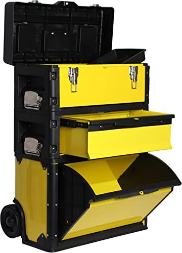 Werkzeugkiste Haushaltsgroßer Werkzeugkasten zur Aufbewahrung, tragbarer, stapelbarer, aufrechter Trolley-Werkzeugkasten aus Stahl und Kunststoff mit Schubladen und abnehmbarem Tablett werkzeugkasten
