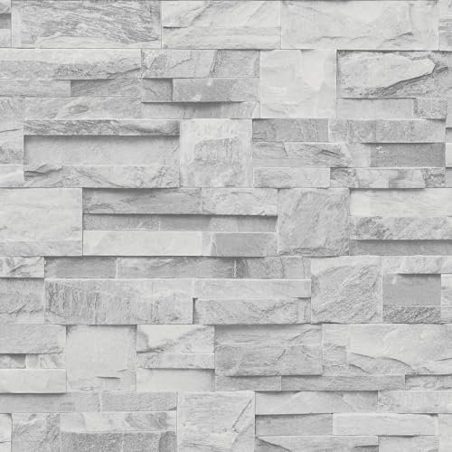 Grey Slate Stone 3D Effect Wallpaper Realistic Brick Living Room Kitchen Bedroom
