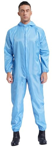 RUNQHUI Unisexe Combinaison de Travail à Capuche Salopette de Travail Antistatique Anti-poussière Techinicien Jumpsuit Peinture Aérosol M-4XL Bleu clair M