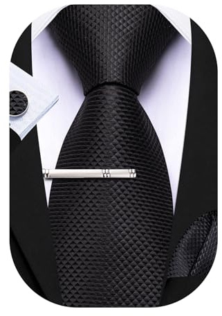 Barry.Wang Mens Ties Set Solid Color Silk 3.3 Tie Pocket Square Cufflinks Clip Set Business Wedding Party Necktie for Men