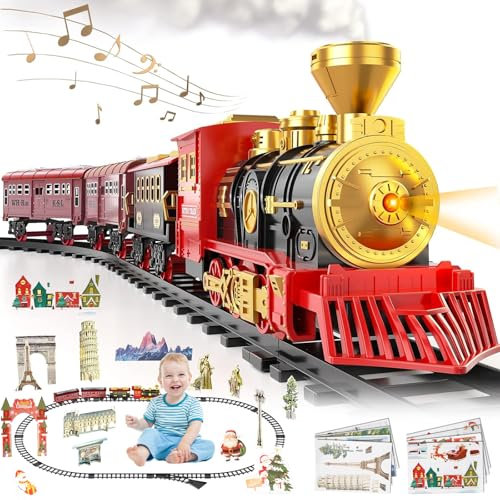 Tren Juguete para Niños, Control Remoto Juegos de Vapor con Humo, Tren Clásico Infantil, Conjunto Navideño de Vías