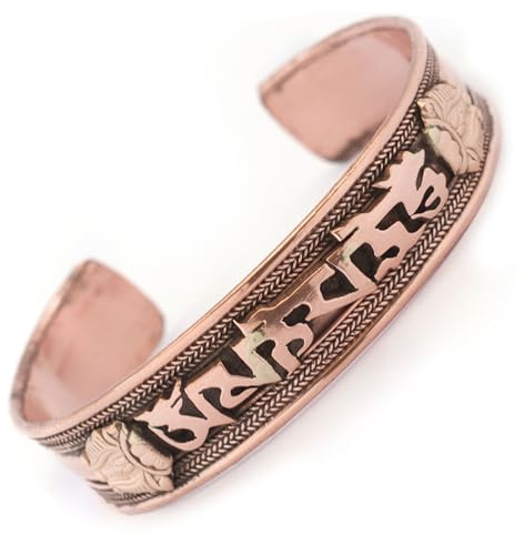 Generico Bracciale tibetano in rame Om mani padme hum, mantra buddista, braccialetto unisex hippie boho fatto a mano
