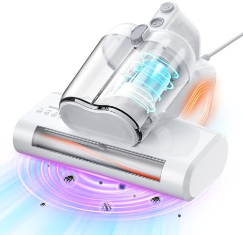 YUFAC Aspirador de Colchones, Aspirador de Mano, 16Kpa, Antiácaros con Luz UV y Filtro HEPA, Calefacción, 600W, con Cable, Ideal para Camas, Sofás, Alfombras (Blanco)
