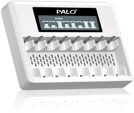 Palogreen 8 ranuras para pilas AA AAA 1,5 V/litio – Cargador de batería inteligente LCD para pilas recargables de litio de 1,5 V AA/AAA con cable de carga rápida USB