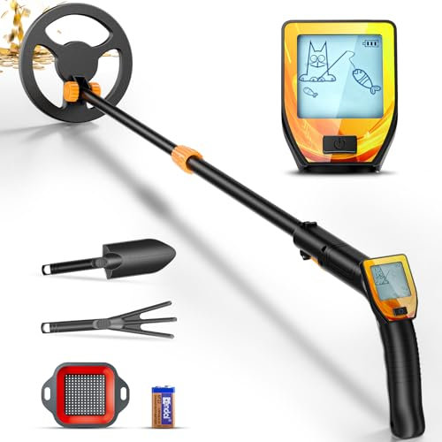 Detector de Metales Niños,Alta Precisión Portátil Detector Metales niños,Altura Ajustable 66-83 cm,con Bobina de Búsqueda Impermeable,Pantalla LED, Pala, Bolsa de Almacenamiento