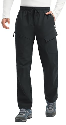 baleaf Mens Fleece Lined Trousers Ski Snow Pants Thermal Softshell Trouser Water Resistant Cargo Golf Hiking Walking with Zipper Pockets Black L