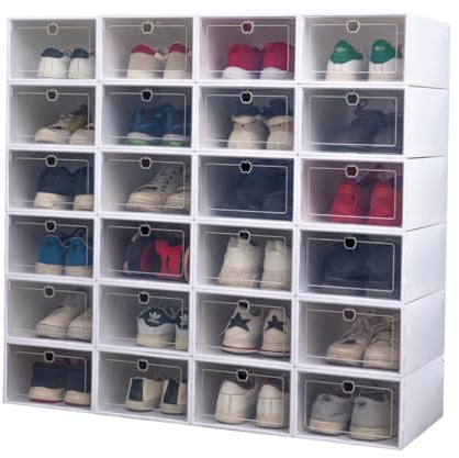 HOMOCONO 6 Piezas Cajas de Zapatos Transparentes Tipo Cajón Organizador de Zapatillas Resistente Almacenamiento para Calzado Blanco Color de Marco
