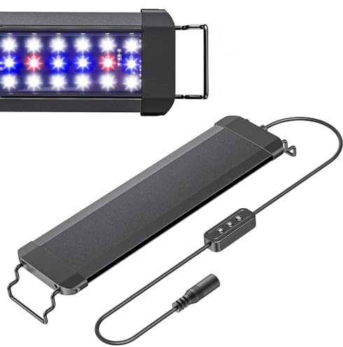 Pawfly Lampe d'aquarium pour plantes, 11 W lumière pour aquarium, spectre complet pour bacs de 30 à 45 cm, lampe LED extensible avec modes jour/nuit & luminosité réglable pour eau douce