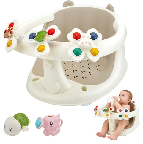 Hoyiyobi Asiento de baño para bebés a partir de 6 meses, asiento de bañera con 4 ventosas fuertes, respaldo ergonómico