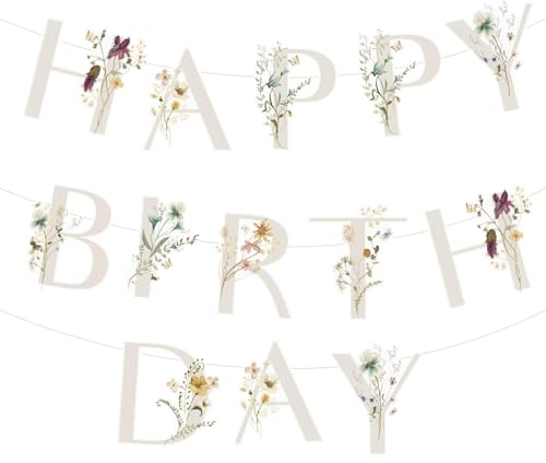 Striscione Buon Compleanno con Fiori Selvatici, Festone Happy Birthday con Fiori di Margherita Baby Shower, Decorazioni di Compleanno Floreali per Bambine, Ghirlanda di Carta per Feste Primaverili