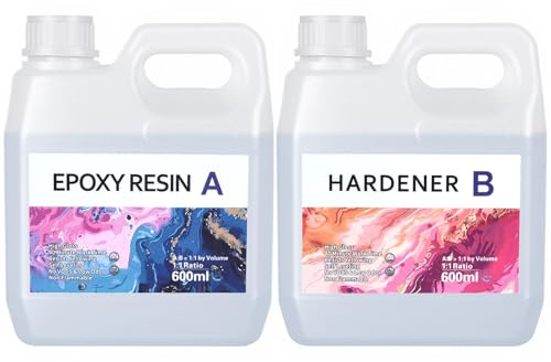 Shiiyyu 1200ml Epoxy Resin Kit - Crystal Clear Resin and Hardener, No Yellowing, No Bubbles Casting with Mixing Sticks and Cups, Best for DIY, Crafts, Beginners, Easy Mix 1:1 Ratio