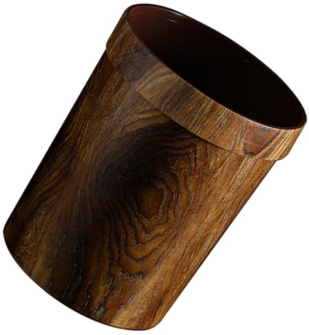 ASAKKURA Cubo de Basura Vintage de Plástico Diseño Vetas Madera, Tamaño 22x28 Cm, Papelera Decorativa para Cocina, Sala de Estar y Oficina, Contenedor Retro para Residuos Domésticos