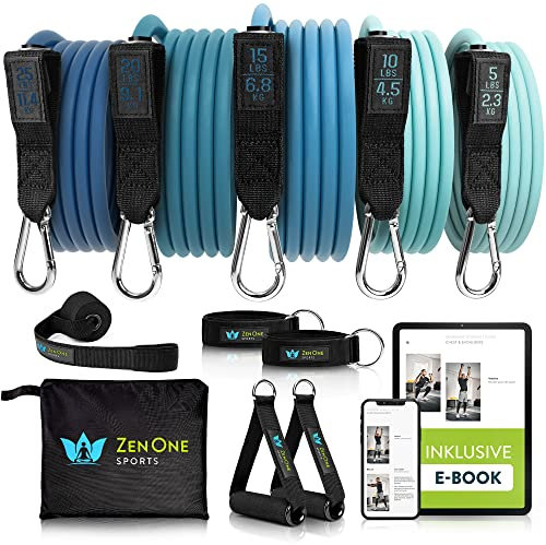 ZenOne Sports® Resistance Bands Set I Robuste Fitnessbänder in 5 Stärken I Widerstandsbänder für Krafttraining - Zuhause & Unterwegs I Trainingsbänder, Fitness-Bänder, Gummibänder Sport