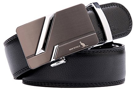 Ceinture pour hommes SAN VITALE ceinture en cuir de veau Designer Bouclée réversible relax avec cliquet automatique Ceinture de marques de luxe pour homme 35 mm Largeur de 1 3/8  Ceinture bouclée e