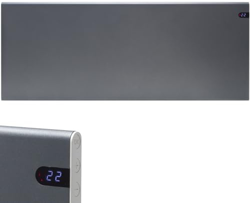 Adax Neo Wall Mounted Electric Panel Heater With Timer, Thermostat. Modern, With Temperature Display. Convector Radiator. LOT 20 / ErP Compliant, Made In Europe, 1200W, Grey