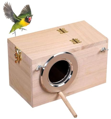 Parakeet Nesting Box, Bird Nest Breeding Box Cage Wood House for Finch Lovebirds Cockatiel Budgie Conure Parrot (M:9.8×5.1×5.3)