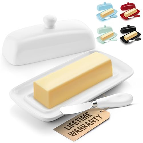 Zulay Butterdose aus Porzellan mit Deckel für Arbeitsplatte, klassischer Stil, Keramik-Butterschalen mit Deckel und Knauf, Standard-Butterhalter zur Aufbewahrung von 1 westlichen oder östlichen