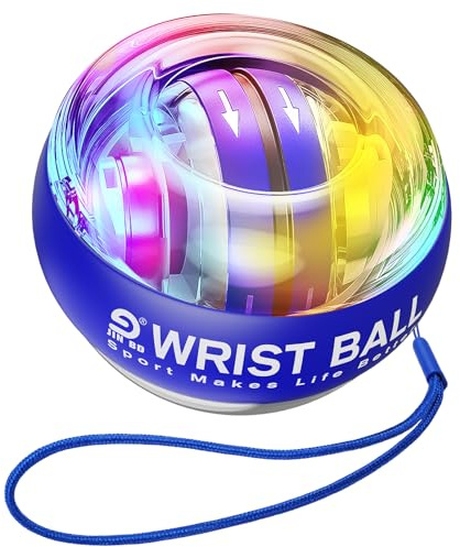 JIN BD Wrist Trainer Ball Auto-Start Gyroscopic Forearm Exerciser Gyro Ball for Strengthen Arms, Fingers, Grip and Muscles Blue (Colorful Light)