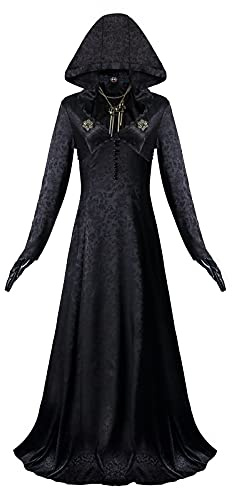 NUWIND Evil 8 Vampire Madam Lady Dimitrescu Daughters Bela Dimitrescu Witch Dress with Hood Accessories Woman Gothic Cosplay Costume Outfits Suit Halloween Carnival Fancy Dress Party