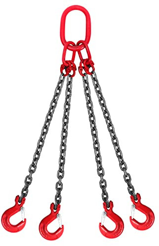 BriSunshine Élingues en Chaîne,Élingue d'Élévateur Chaîne de Levage avec Crochet en Acier au Manganèse 4 brins Capacité de Charge 6,4T(8mmx1,45m)