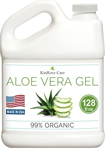KinRose Care, 128oz Aloe Vera Gel for Face, Skin, Hair & Sunburn Relief - From Pure Organic Aloe Vera - Cold Pressed, Vegan, Unscented - Made in USA.