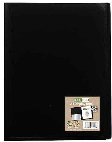 eco-eco A4 100% Recycled 100 Pocket Black Flexible Cover Portfolio Book Folder Display Book, eco116