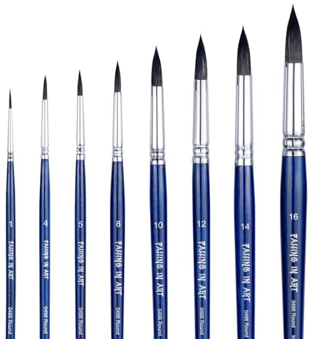 Falling in Art Professional Paint Brush Set, 8Pcs Round Pointed Paintbrush Set, Wooden Handle Hair Artist Brushes for Watercolor Painting(Blue Handle)