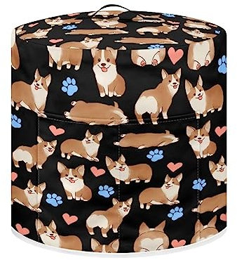 Annejudy Pressure Cooker Dust Cover Compatible with 8 Quart, Durable Instant Pot Dust Cover with Pocket, Round Kitchen Appliance Cover for Decor, Cute Corgi Print