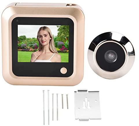Timbre De Vídeo De 2,4 Pulgadas, Visión Nocturna, Mirilla, Visor De Puerta con Cable, Gran Angular De 145 °, HD, Antirrobo, Visor De Puerta Digital Dorado para El Hogar Y La Oficina