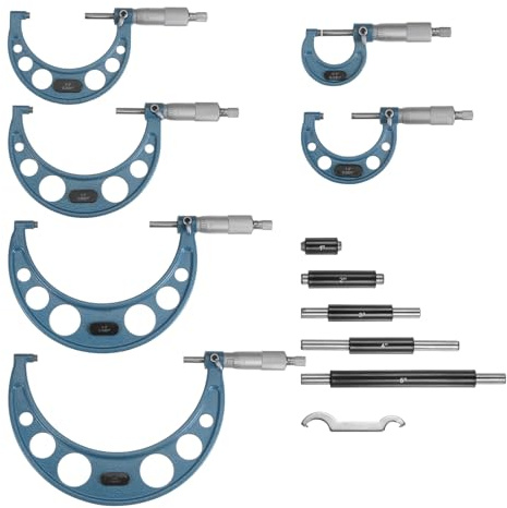 HARFINGTON Outside Micrometer 0-1 1-2 2-3 3-4 4-6 Measuring Tool 0.0001 Graduation 6in1 Set with Wood Case