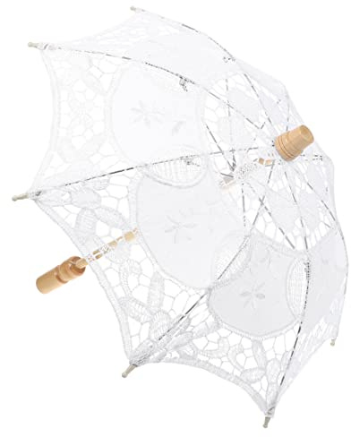 JEWEDECO Ombrello Elegante Sposa e Pizzo in Decorativo a Bianco Struttura Mano Legno Fatta Delicato Accessorio per Fotografia Matrimoni