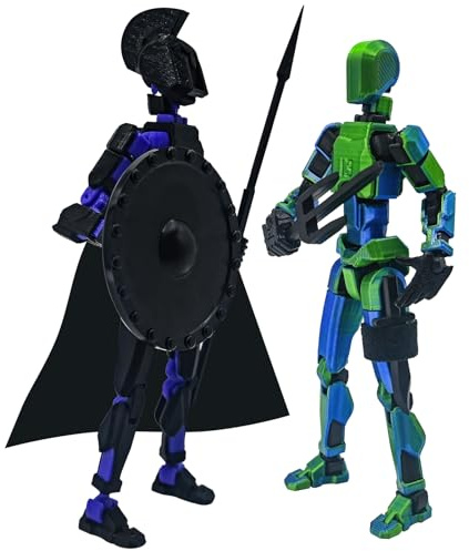 (Montering slutförd) T13 Action Figure Set, 3D-utskrivna actionfigurer, Dummy 13 Action Figure, för samlare Skrivbordsdekorationer (2ST - Svartlila/Lasergrön)