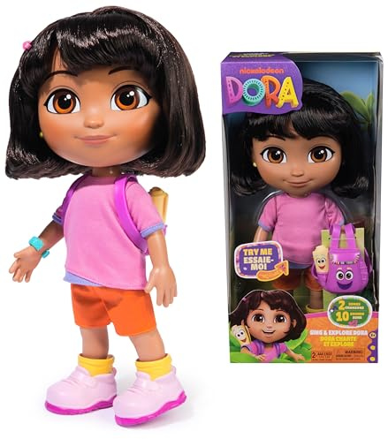 Dora - Poupée Chante Et Explore - Figurine Interactive 30 Cm - 1 Figurine 7 Accessoires 2 Chansons & 10 Sons - Bilingue Français Anglais - Dessin Animé Jouet Maison De Poupée - Jouet Enfant 3 Ans Et +