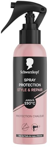 SCHWARZKOPF, Spray Protection 230°C, Style & Repair, Protection chaleur, Formule à l'huile de noyau d'Abricot, Végane, Coiffage et soin, Cheveux sensibilisés par la chaleur, Pointes fourchues, 150ml