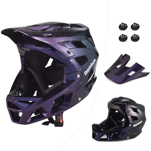 Aomiun Adult Bike Helmet, Full Face Mountain Bike Helmet Adjustable Lightweight Cycling Helmets with Detachable Visor & Chin Guard, Comfort Downhill Helmets for Men Women