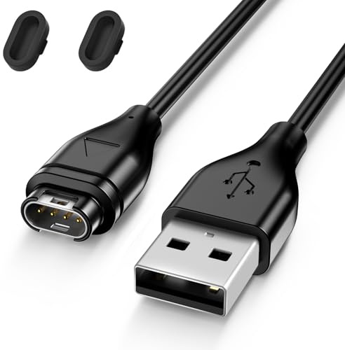 Ladekabel Ladegerät für Garmin Fenix 8 E, Fenix 7 7S 7X Pro, 6 6S 6X Pro, Fenix 5 5S 5X Plus, mit 2 Stück Silikon Staubschutzstecker, USB Schnelles Ladekabel Tragbares Uhr Ladegerät (50cm)